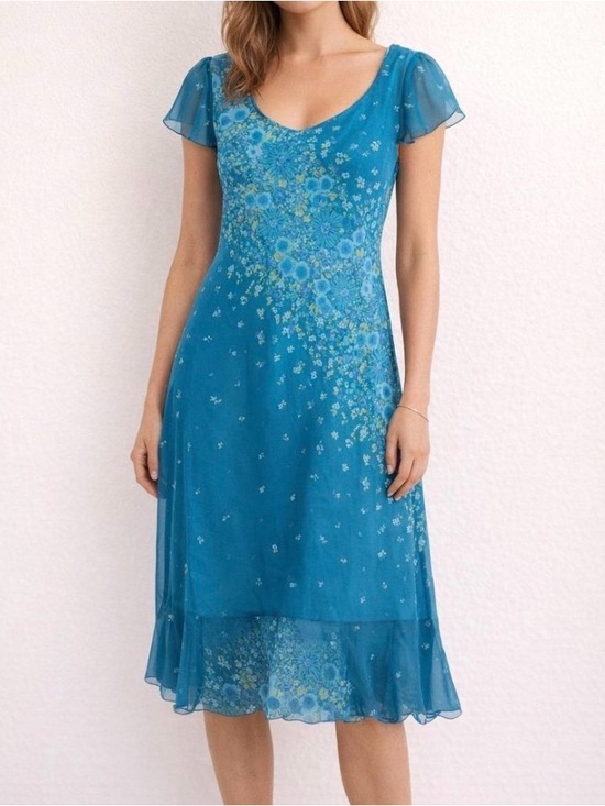 Signature by Sangria Dresses & Skirts - Vintage Sangria Blue Floral Sheer Midi Dress Women’s Size 16 Fairy Cottagecore